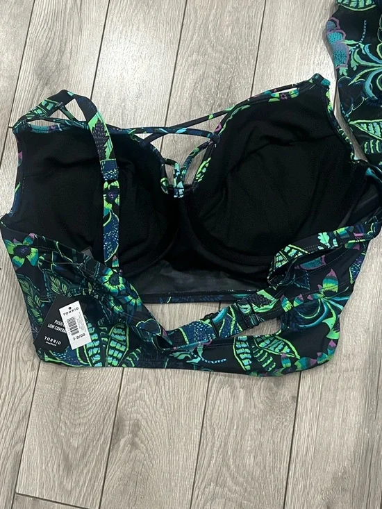 torrid Teal & Navy Floral Strappy Bikini with High-Waist Bottoms - Picture 9 of 9